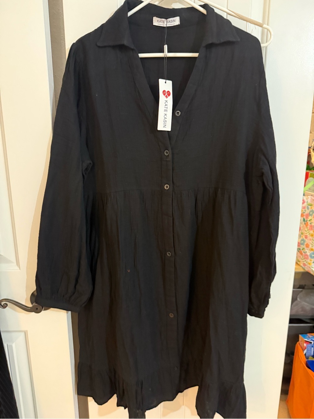 Kate kasin Black Long-Sleeve Button Dress